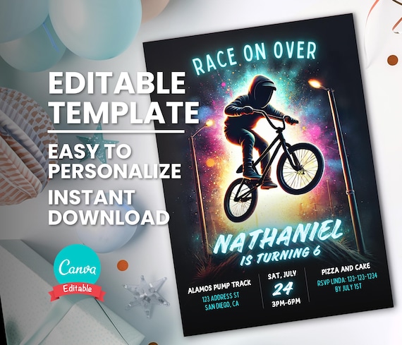 BMX Birthday Invitation for Bike Race Party, Teen BMX Racing Birthday Invite, BMX Bike Track, Printable Digital Template, Instant Download