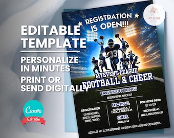 Cheer & Football Tryout Invitation, Registration Flyer, Editable Digital Template, Printable Flyer, Instant Download