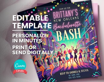 New Orleans Bachelorette Invitation Set, New Orleans Bach Weekend Invite & Itinerary, Editable Template, Printable Card, Instant Download