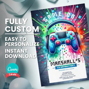 Video Game Party Invite for Kid Video Game Birthday Invite for Teen Gaming Birthday Party Invitation Digital Template for Gamer Party Invite