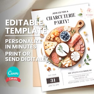 Invito per tagliere di salumi, invito per festa di salumi, modello modificabile, invito digitale senza carta, volantino stampabile, download immediato