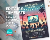 Backyard Movie Night Invitation for Outdoor Community Movie Party Flyer, Editable Template, Printable Flyer, Digital Evite, Instant Download