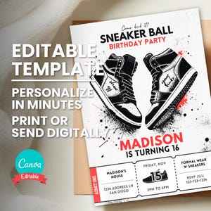 Sneaker Ball Geburtstagseinladung, Graffiti Sneaker Party Ticket einladen, bearbeitbare Vorlage, druckbare Karte, digitale Evite, Sofort Download