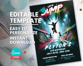 Trampoline Park Party Invite for Trampoline Birthday Party Invitation, Teen Jump Party, Teen Parkour Birthday Invitation, Lets Jump Party