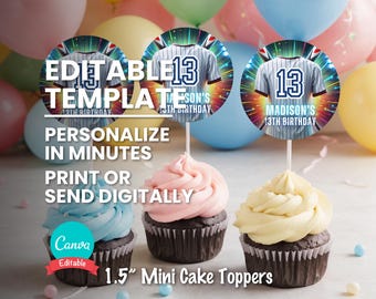 Baseball Softball Cake Topper: Printable Birthday Party Decor (1.5" Cupcake Accessory)