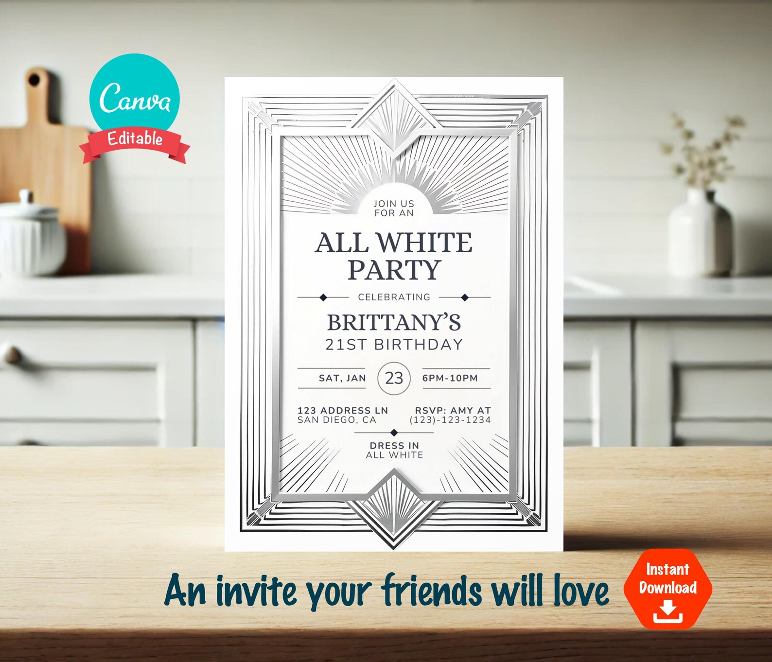 All White Theme Invitation, All White Party Invite, Editable Template ...