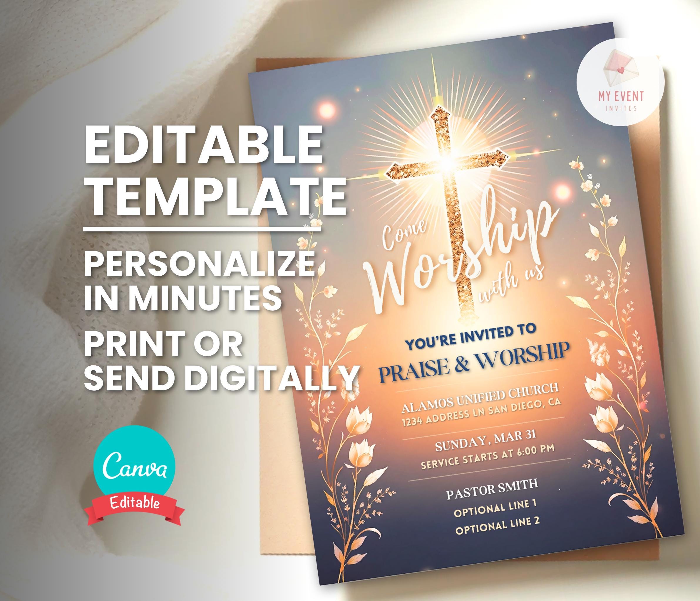 Church Flyer Invitation, Praise \u0026 Worship, Church Prayer Bible Study,  Editable Template, Printable Invite, Digital Evite, Instant Download - Etsy, image size:2382x2043