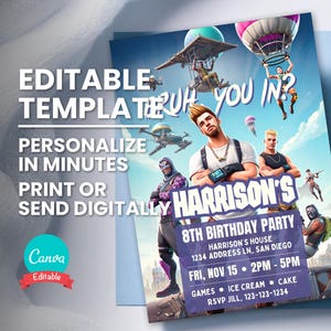 Convite de aniversário de videogame Bruh, convite para festa de aniversário de jogador, modelo digital editável, cartão para impressão, convite eletrônico, download instantâneo,