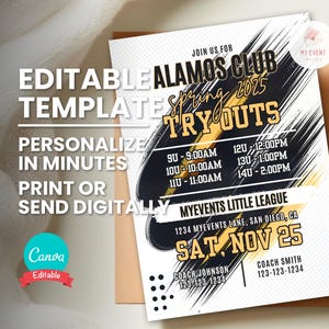Tryout Invitation, Any Sport Team League or Association Tryout Invite, Editable Template, Printable Flyer, Digital Evite, Instant Download
