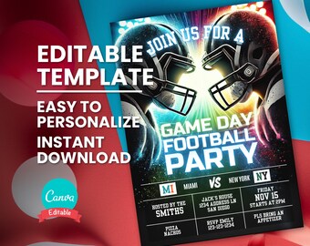Football Watch Party Invitation, Football Tailgate Party Invite, Big Game, Printable Digital Template, Mobile Text Evite, Instant Download