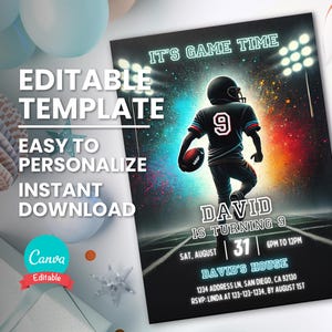 Faire-part de football, âge du maillot modifiable, pour la fête d'anniversaire de joueur de football, invitation de match de football, modèle numérique, téléchargement immédiat