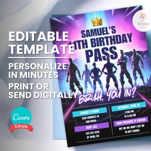 Convite de aniversário de jogador de vídeo, Bruh You In? Convite para festa de aniversário, modelo editável, Evite digital, cartão de aniversário para impressão, download instantâneo