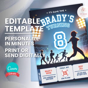 Baseball-Geburtstagseinladung, Baseball-Spielticket einladen, bearbeitbare digitale Vorlage für jedes Alter, sofortiger Download, druckbare Bday-Partykarte