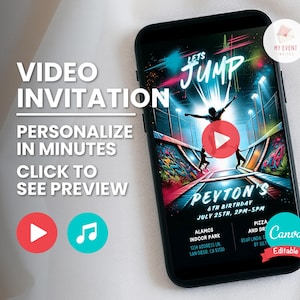 Trampolin Video Geburtstagseinladungsset, Trampolinpark Party einladen, Teen Parkour Jump Party, bearbeitbare Videovorlage, Sofort Download