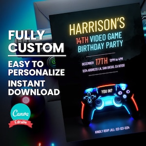 Editable Video Game Party Invite for Kid Video Game Birthday Invite for Teen Gaming Party Invitation Game Controller Invite Digital Evite