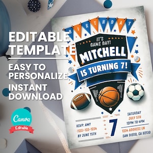 Carte d'invitation à une fête sportive, invitation à une fête d'anniversaire sportive, flyer de fête sportive pour le football, le basket-ball, carte d'invitation à un événement sportif de football