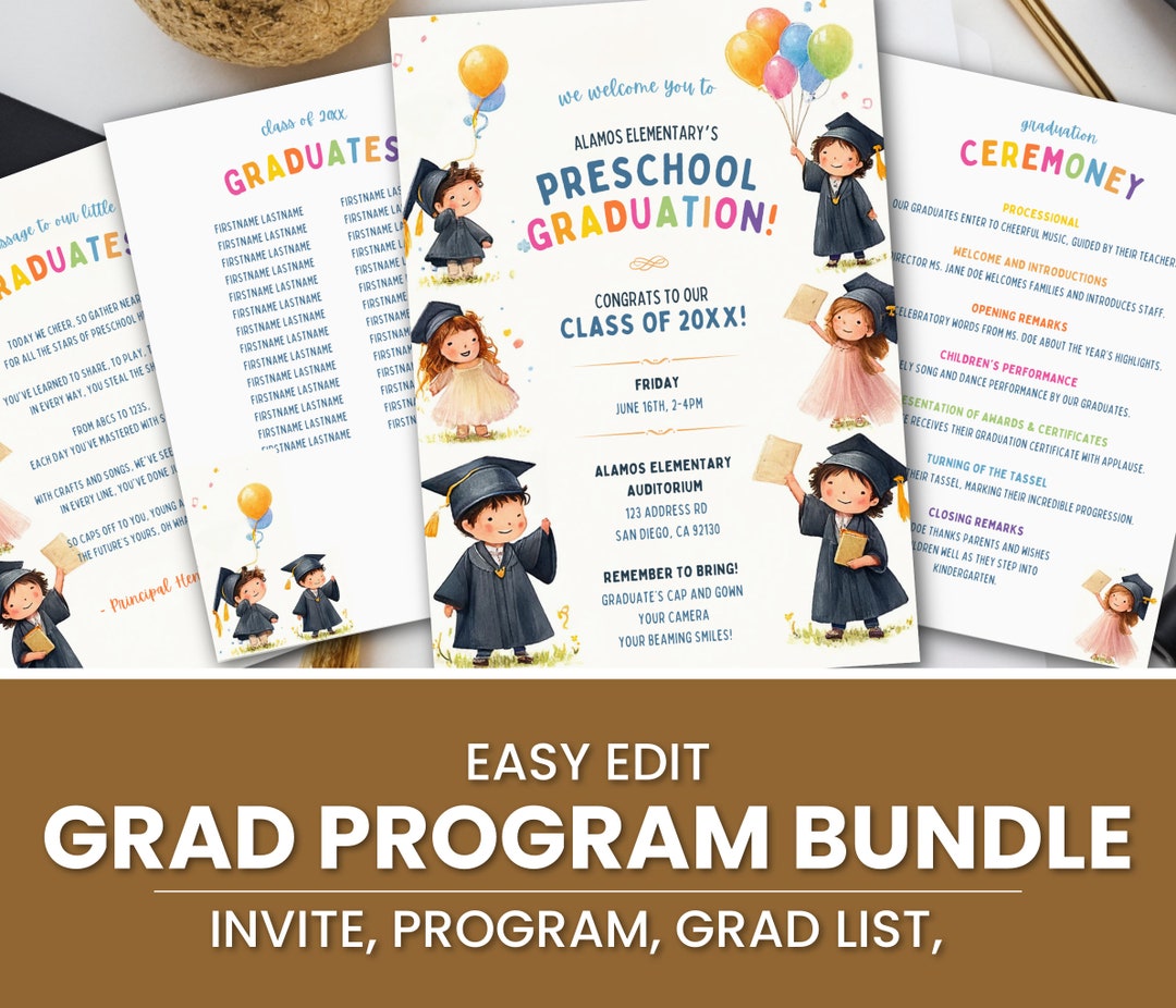 Graduation Ceremony Program Bundle for Preschool Prek Pre-k Elementary