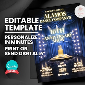 Invitación a una entrega de premios, invitación a una ceremonia de presentación teatral, plantilla editable, folleto imprimible, Evite digital, descarga instantánea