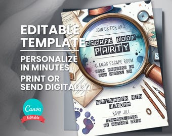 Escape Room Invitation, Team Building Activity Party Invite, Editable Template, Printable Card, Digital Electronic Evite, Instant Download