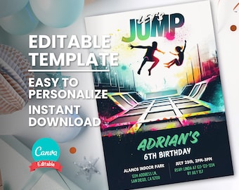 Lets Jump Birthday Invite for Trampoline Birthday Party Invitation, Teen Jump Party, Teen Trampoline Park Birthday Invitation, Bounce House