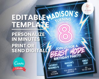 Beast Birthday Invitation, Any Age Editable Template, Digital Party Invite, Printable Card, Instant Download