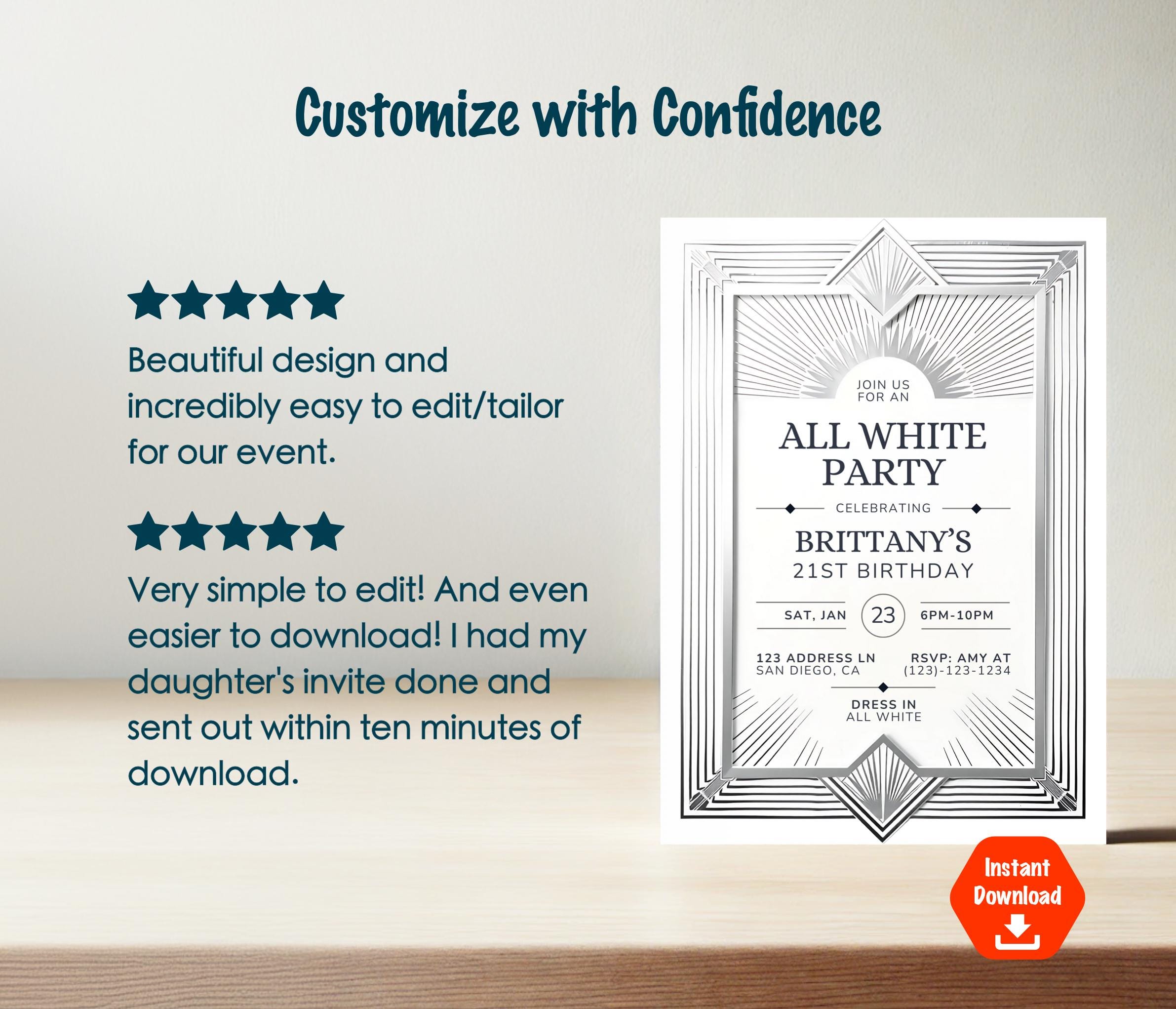All White Theme Invitation, All White Party Invite, Editable Template ...