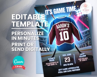 Hockey Invitation, Editable Age Hockey Jersey, Hockey Birthday Party Invite, Digital Template, Printable Card, Instant Download