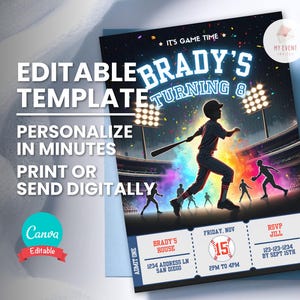 Baseball-Einladung, Baseball-Karte, Geburtstagsfeier einladen, bearbeitbare digitale Vorlage für jedes Alter, sofortiger Download, druckbare Geburtstagspartykarte