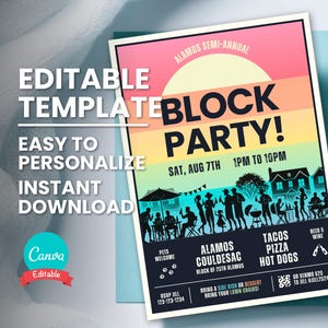 Faire-part de fête, invitation à une fête de fin d'été, modèle numérique modifiable, téléchargement immédiat, flyer imprimable, message texte mobile