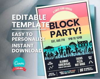 Block Party Invitation, End of Summer Party Invite, Editable Digital Template, Instant Download, Printable Flyer, Mobile Text Message Evite