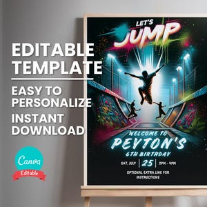 Trampoline Park Party Welcome Sign for Jump Birthday Party, Lets Jump Party Poster Template, Party Decor Matching Bundle Set Available