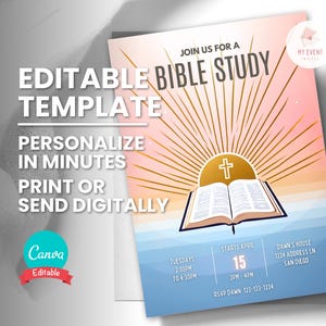 Bible Study Invitation, Church Study Group Invite, Editable Template, Printable Invite, Digital Evite, Instant Download, Praise Pray Worship