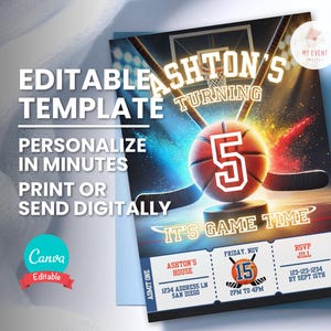 Hockey & Basketball-Geburtstagseinladung, jedes Alter Bday Sports Party Ticket, bearbeitbare Vorlage, druckbare Karte, Mobile Evite, Sofortdownload