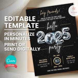 Invito alla festa di Capodanno, invito alla festa di inizio 2025, modello digitale modificabile, invito elettronico senza carta, biglietto stampabile, download immediato