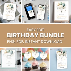 Customizable Age Balloon Birthday Invite Kit for Kid Birthday Invitation Bundle with Balloon Bunch Party Supply Package for Kid&#39;s Party