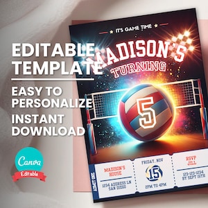 Geburtstagseinladung, Beachvolleyball-Geburtstagseinladung, Beachvolleyball-Party-Spiel einladen, bearbeitbare digitale Vorlage, Sofort-Download