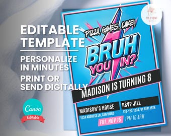 Bruh Geburtstagseinladung, Tier Geburtstag, jedes Alter, jedes Thema, bearbeitbare Vorlage, digitale Party einladen, druckbare Geburtstagskarte, sofortiger Download