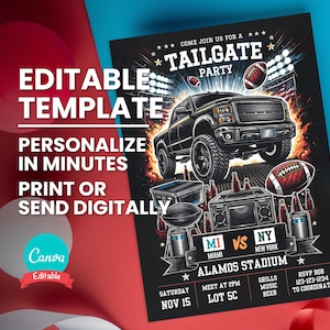 Uitnodiging achterklep, afdrukbare voetbalwedstrijd feestuitnodiging flyer, deelbare mobiele tekst Evite, bewerkbare digitale sjabloon, Instant Download