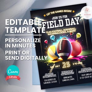 Field Day Einladung, Sport einladen, Field Day Flyer, bearbeitbare Vorlage, digitale elektronische Evite, druckbare Flyer Karte, Sofort Download