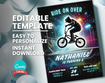 BMX Birthday Party Invite for Bike Race Party, Teen BMX Racing Invitation Card, BMX Bike Track, Printable Digital Template, Instant Download