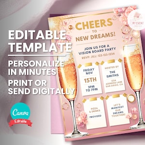 Faire-part Vision Board, Invitation à une fête de planification de nouveaux objectifs, Modèle modifiable, Evite numérique, Flyer imprimable personnalisé, Téléchargement immédiat