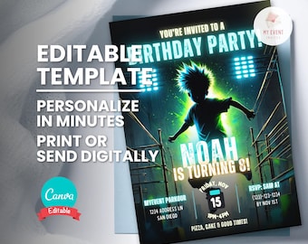Parkour Birthday Invitation, Construction Site Party Invite, Editable Canva Template, Digital Printable Card, Instant Download