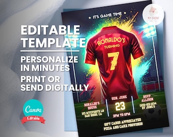 Soccer Birthday Invitation, Editable Jersey Age, Football Party Invite, Digital Template, Printable Card, Instant Download