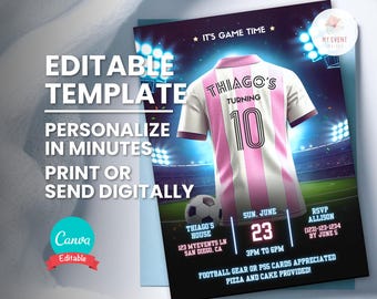 Soccer Birthday Invitation, Any Age Jersey, Football Party Invite, Editable Template, Printable Card