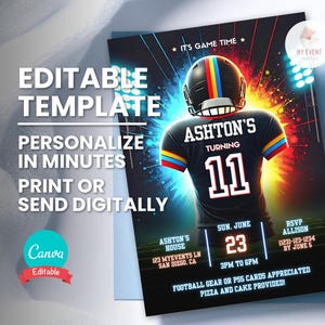 Invitation thème football, âge du maillot modifiable, invitation de fête d'anniversaire d'athlète joueur, modèle modifiable, evite numérique, téléchargement immédiat