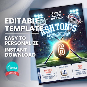Lacrosse-Geburtstagseinladung, bearbeitbar Jedes Alter Lacrosse Ticket-Geburtstagsfeier, druckbare digitale Vorlage, Handy einladen, Sofort-Download