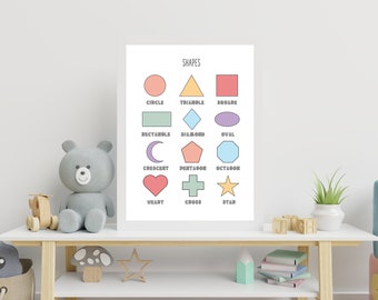 Kids Educational Shapes Digital Download, Kids Room Wall Decor, Nursery Wall Decor, Kids Shapes Poster, Preschool Geometric Learning Print