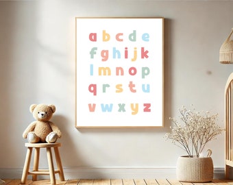 Lowercase Alphabet Poster Digital Download, Homeschool Classroom Wall Decor, Educational ABC Poster for Kindergarten, Back to School Print