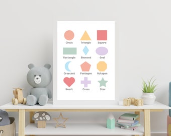Preschool Geometric Shapes Chart Digital Download, Homeschool Resources Digital Print, Teacher Resources Digital Poster, Kids Shapes Poster