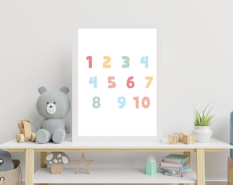 Educational Numbers 0-10 Digital Download, Kids Counting Numbers Poster, Classroom Decor Digital Print, Preschool Numbers Educational Poster